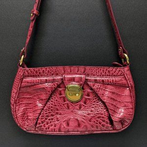 Vintage BRAHMIN Hot Pink Croc Embossed Shoulder Bag Purse Leather Fuchsia 90's